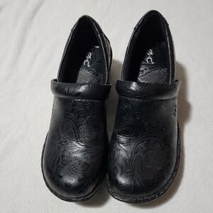 BOC Black Embossed Leather Clogs